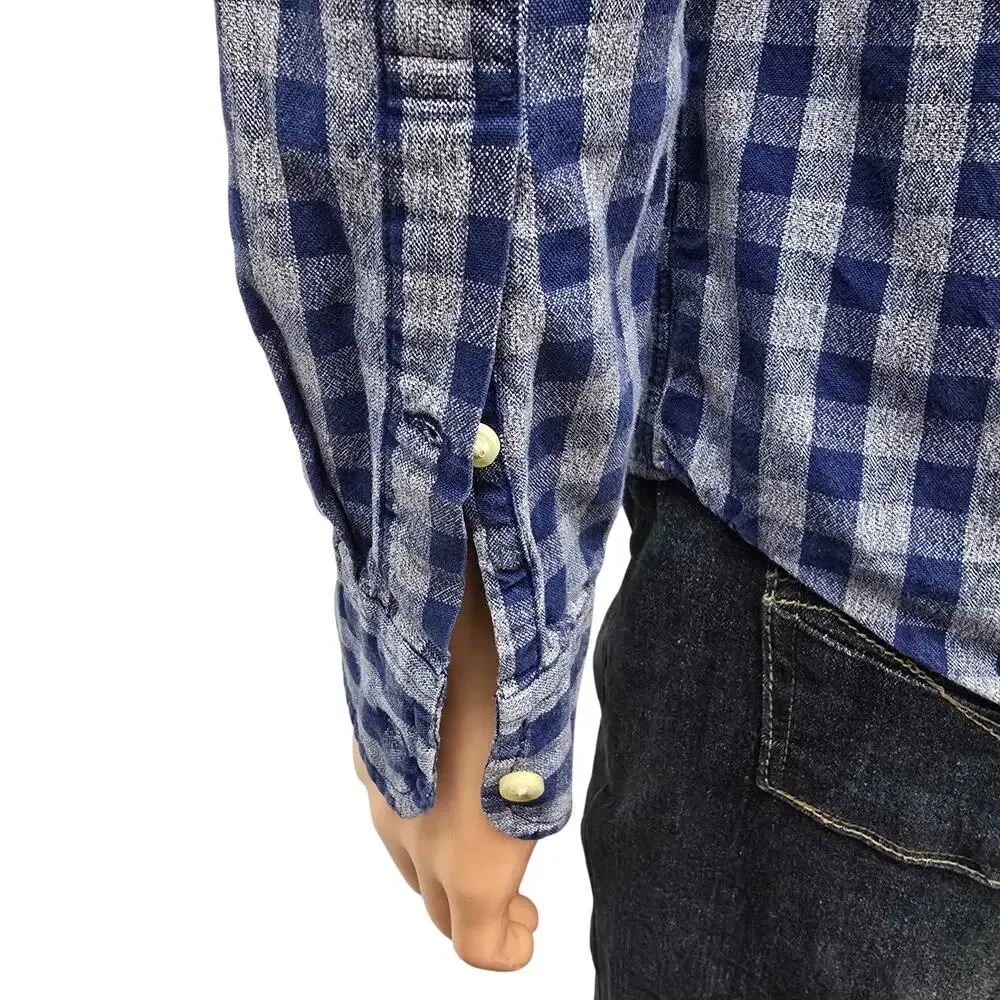 J. Crew Jaspe Cotton Shirt Blue Gray Gingham Slim Fit Long Sleeve Mens M A9329